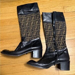 Fendi Black and Brown Logo Boots